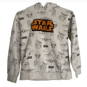 Star Wars Off-White Hoodie with Orange Logo and Grogu Sketches